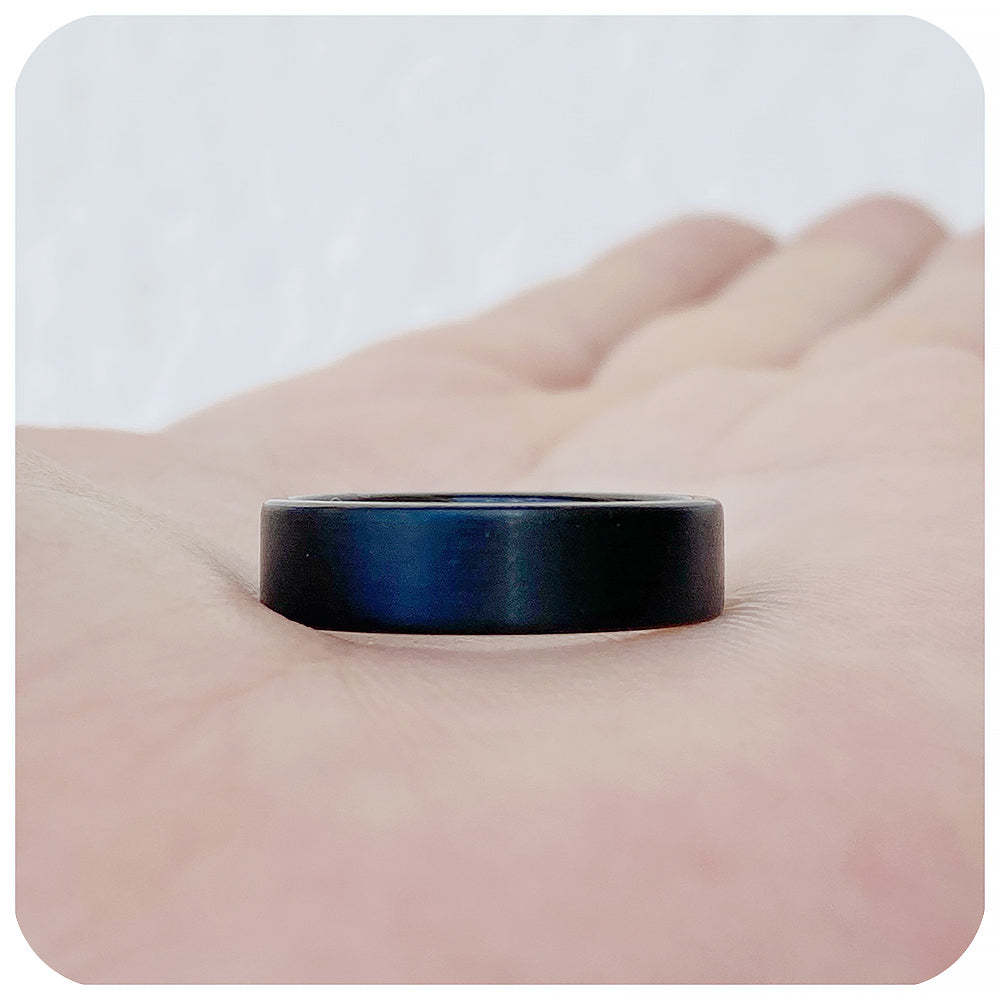 Metro Jewelry Men's Black Zirconium Flat Edge Ring - 6 MM